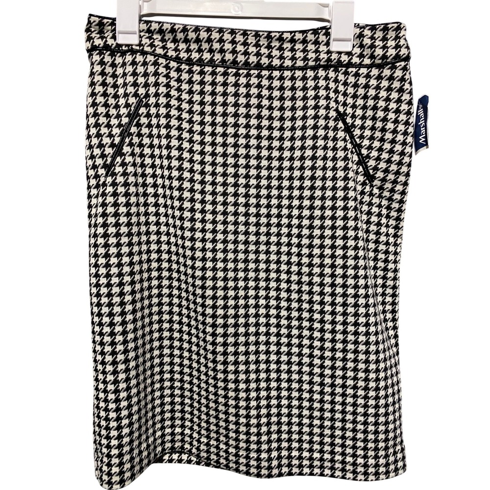 Carole Little Houndstooth Pencil Skirt‎ Black White Faux Leather Trim Size 10